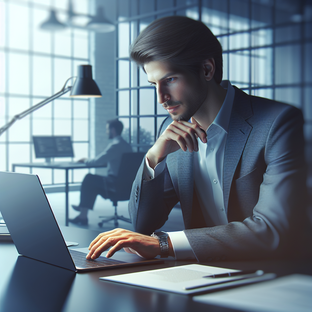 Un entrepreneur utilisant un ordinateur portable, symbolisant la simplicité et l'accessibilité de la création de site web.