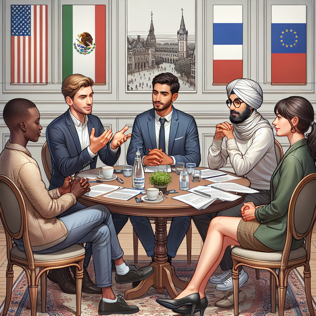 Un groupe diversifié de personnes discutant autour d'une table, représentant un public cible varié.