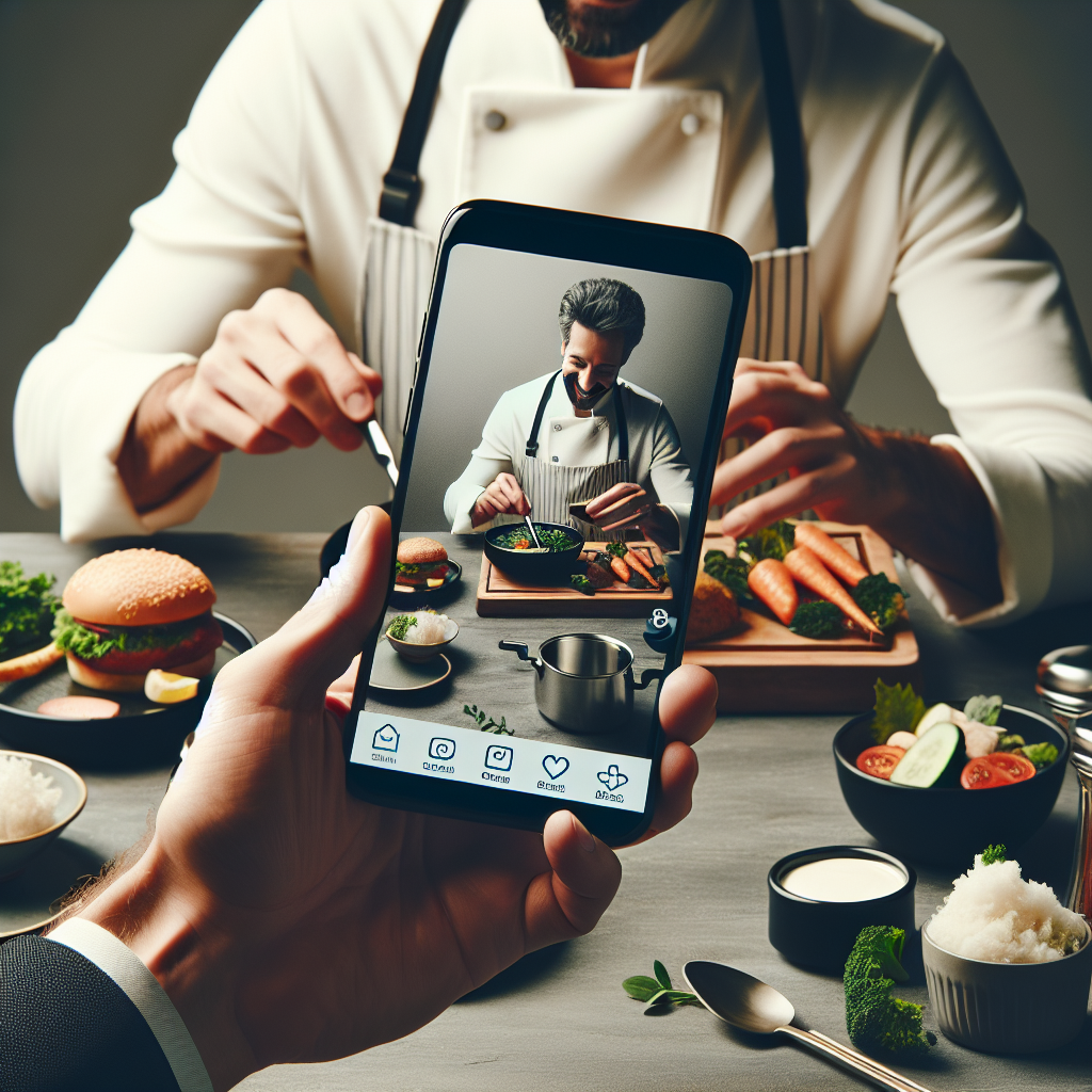 Un influenceur culinaire partageant des photos sur les réseaux sociaux.