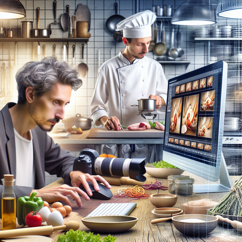 Un photographe culinaire travaillant sur l'édition d'images.