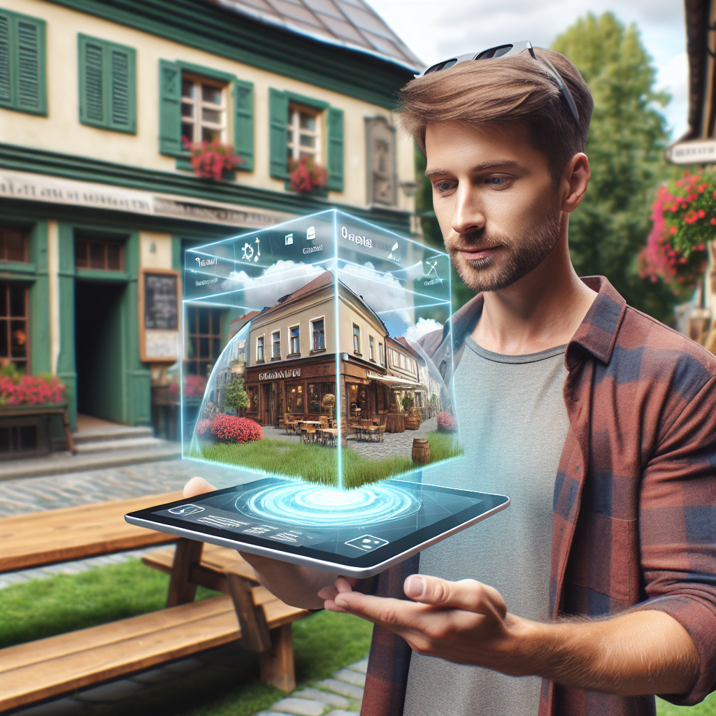 Un utilisateur interagissant avec un site web en réalité augmentée sur une tablette.