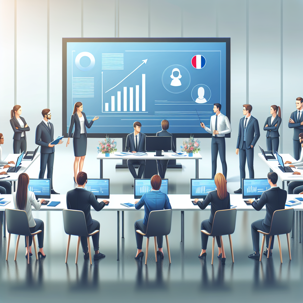 Une équipe en formation devant un écran d'ordinateur.