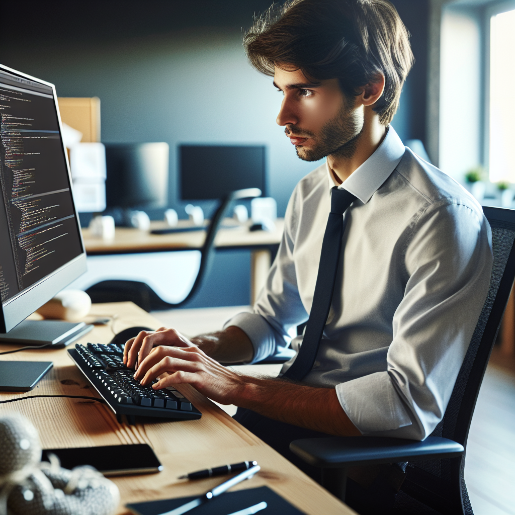 Image d'un développeur effectuant des mises à jour sur un ordinateur.