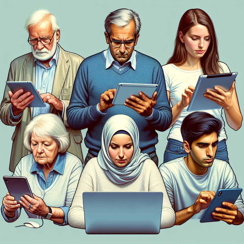 Personnes utilisant un site web sur différents appareils.