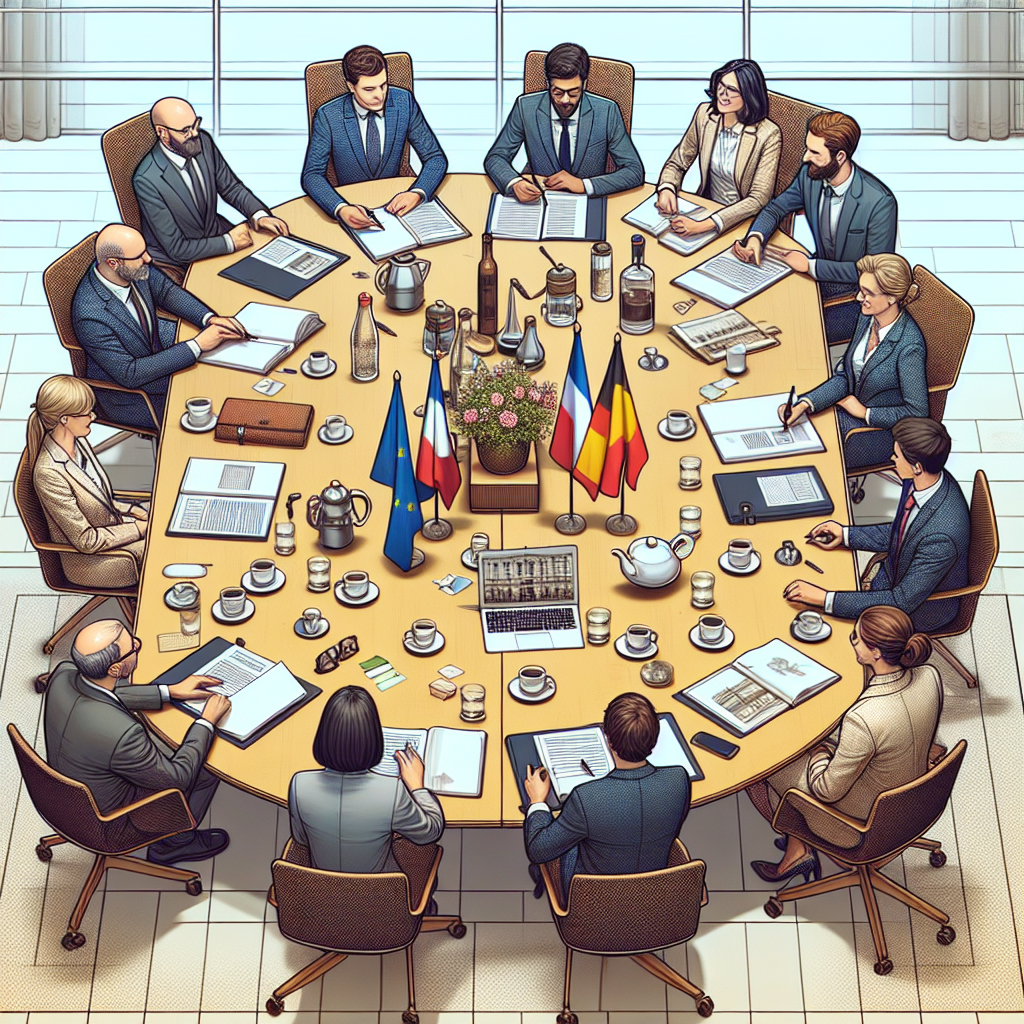 Professionnels en réunion discutant autour d'une table.