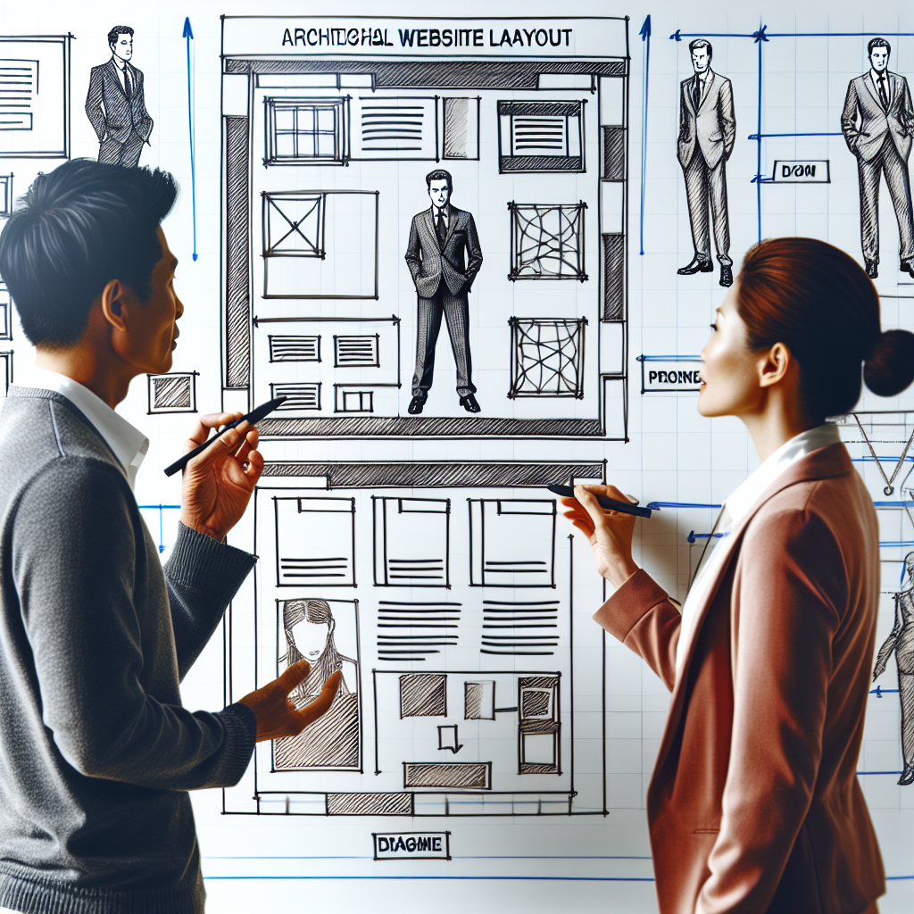 Schéma d'architecture de site web dessiné sur un tableau blanc