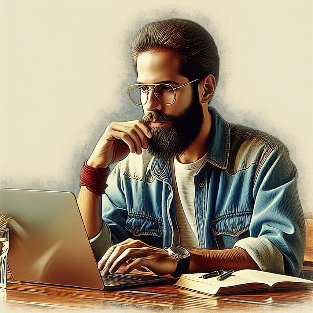 Un blogueur animalier en train d'écrire un article sur un ordinateur portable.