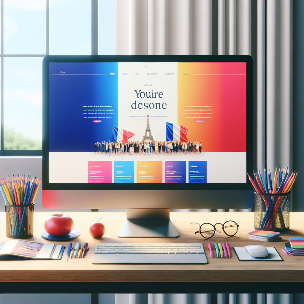 Un bureau avec un ordinateur affichant un site web coloré et attrayant.