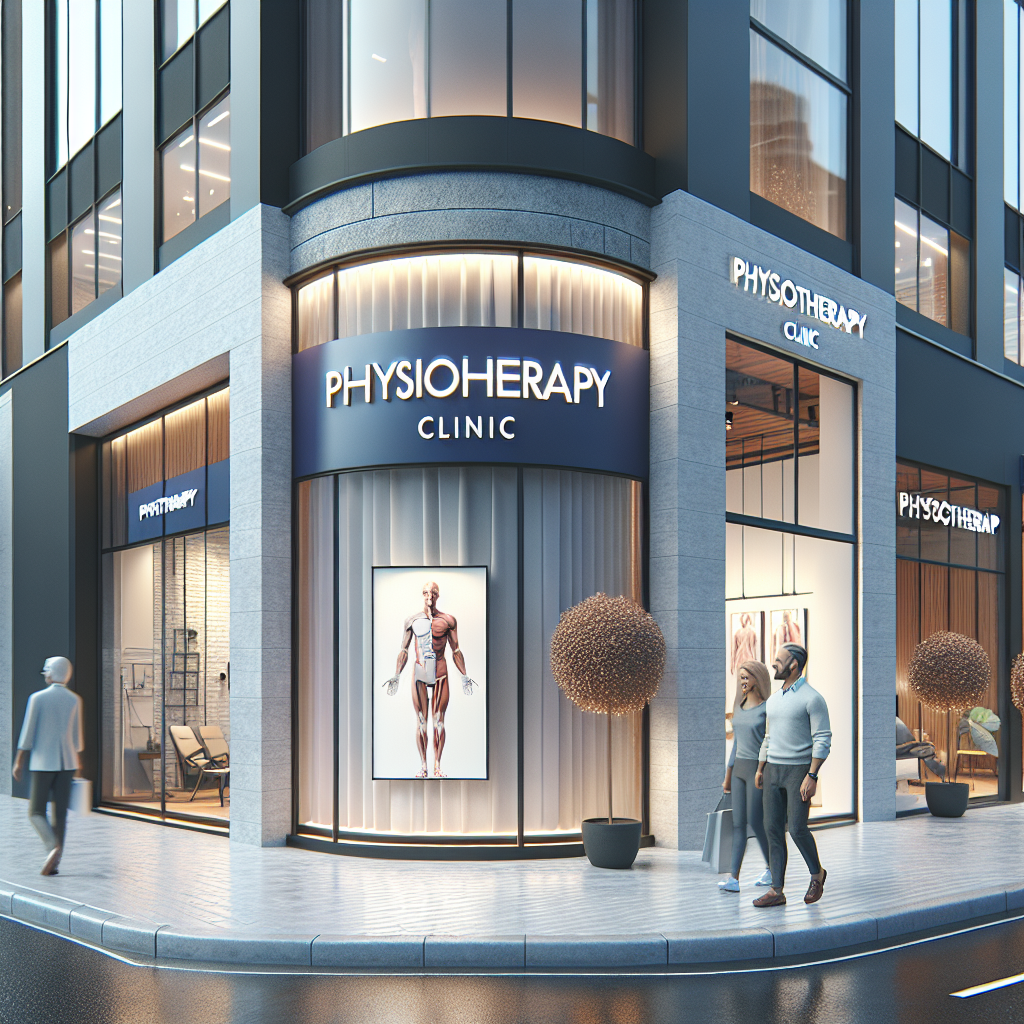 Un cabinet de kinésithérapie moderne avec une vitrine attrayante.