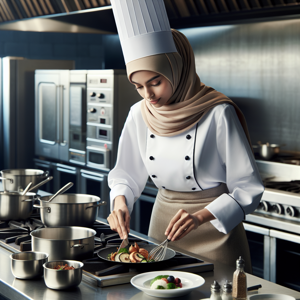 Un chef cuisinier préparant un plat personnalisé dans une cuisine professionnelle.