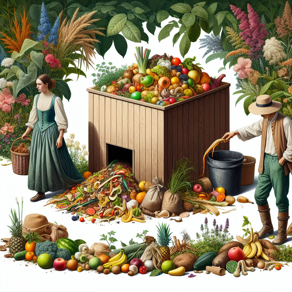 Un composteur avec des plantes et des déchets organiques.