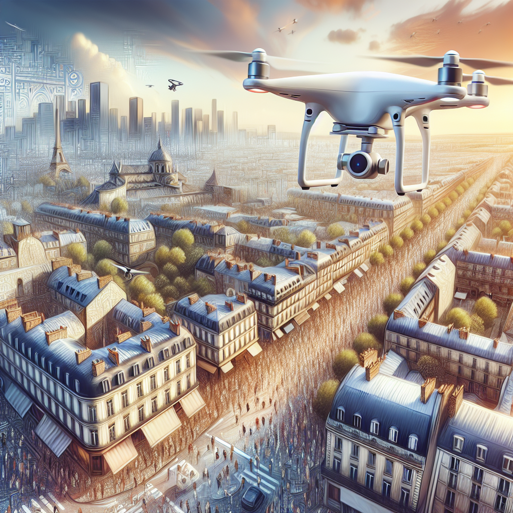 Un drone en vol au-dessus d'un paysage urbain.