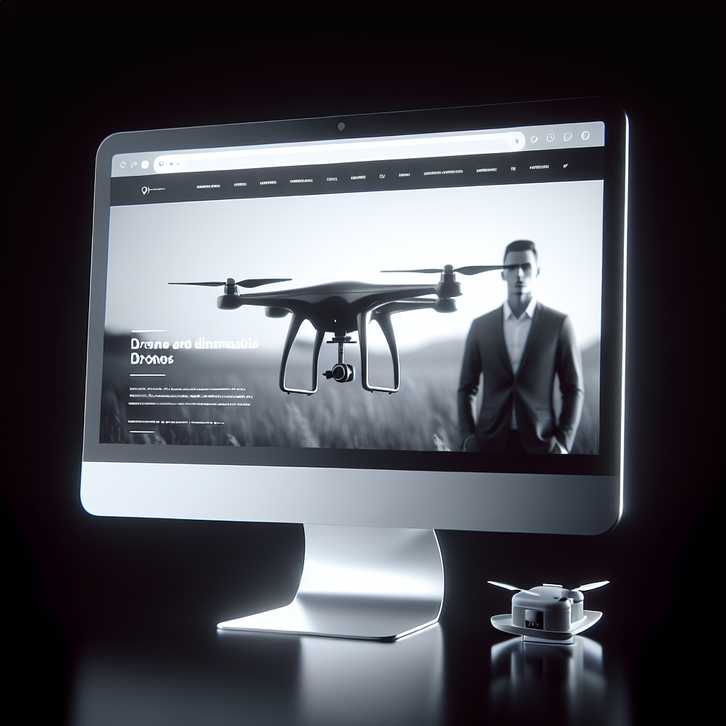 Un écran d'ordinateur affichant un site web de drone avec un design moderne et épuré.
