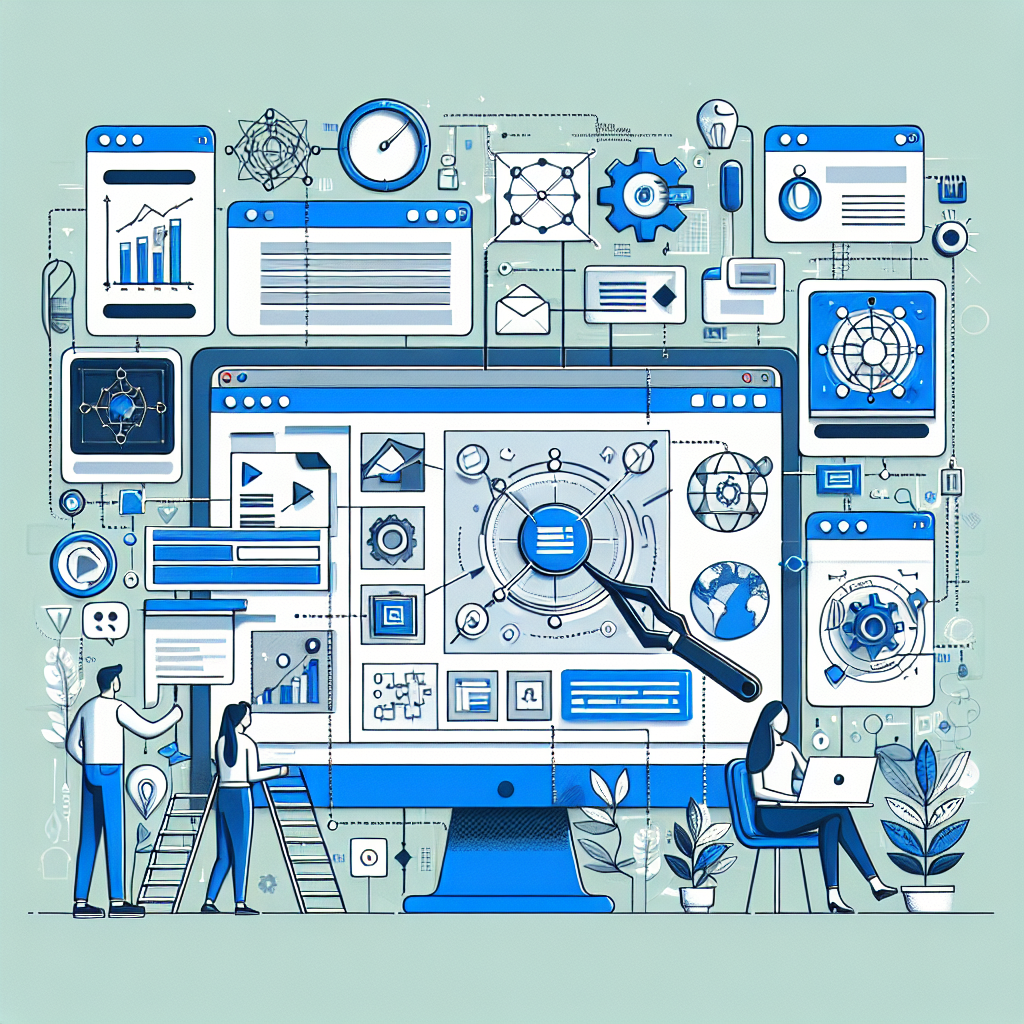 Un écran d'ordinateur montrant divers modules de site web en cours d'intégration.