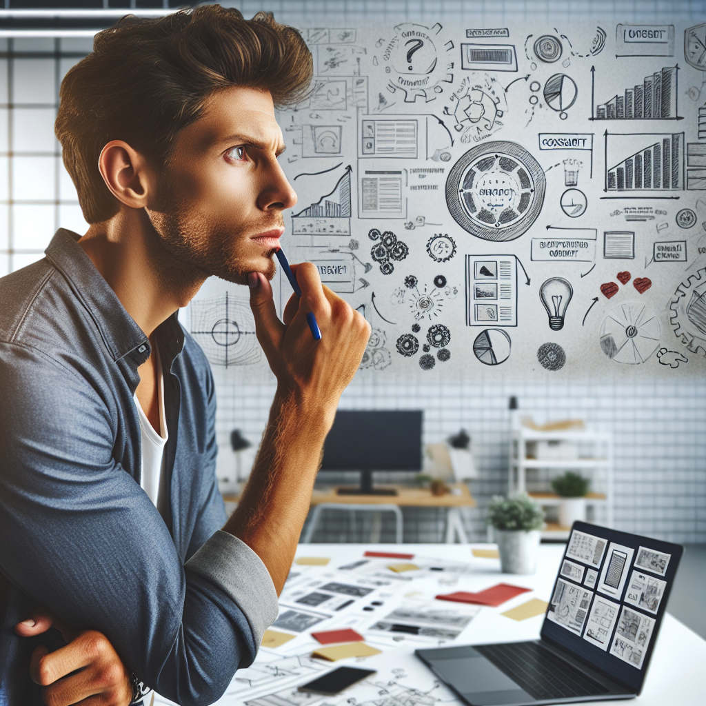 Un entrepreneur réfléchissant à l'identité visuelle de sa start-up