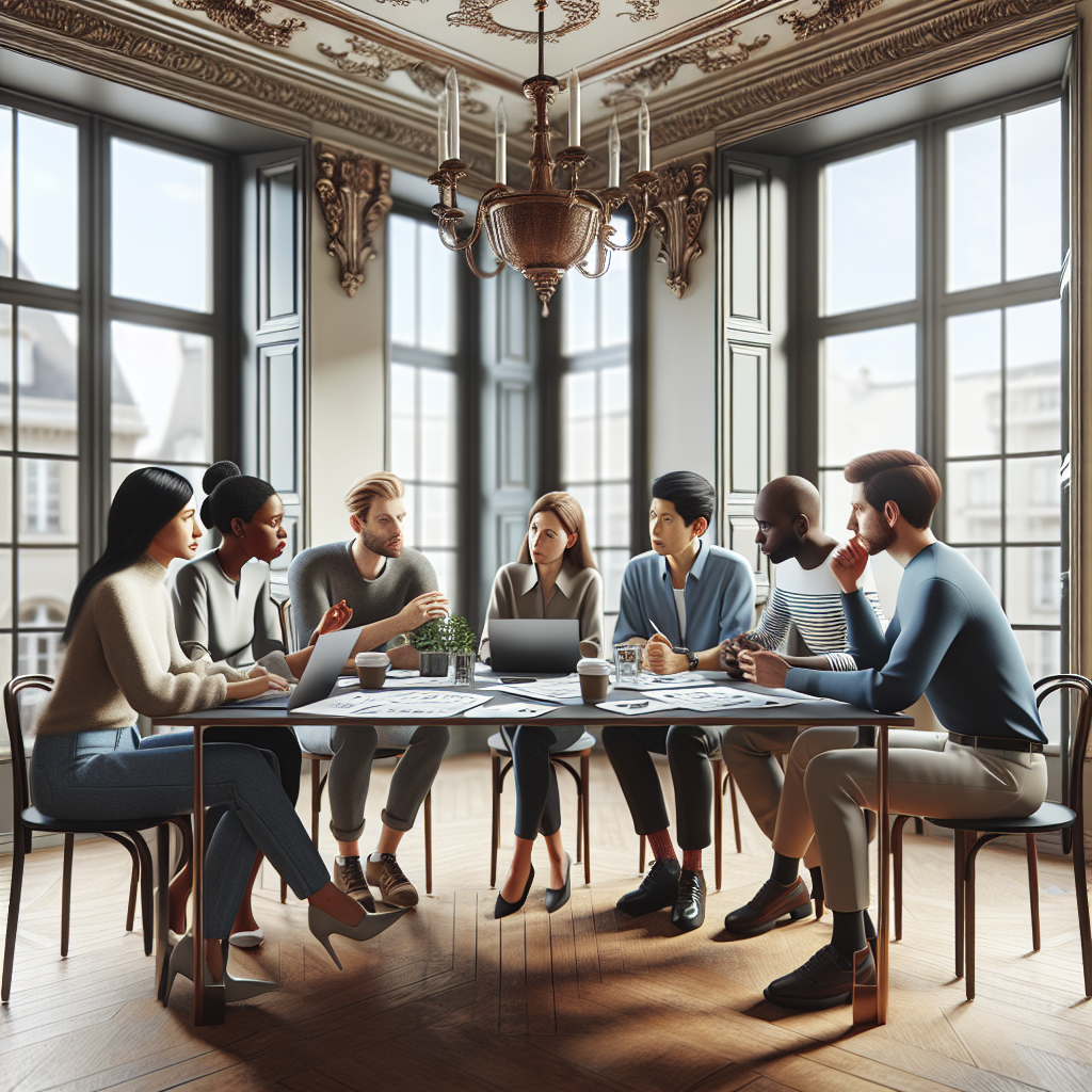 Un groupe de personnes travaillant sur une stratégie de contenu autour d'une table.