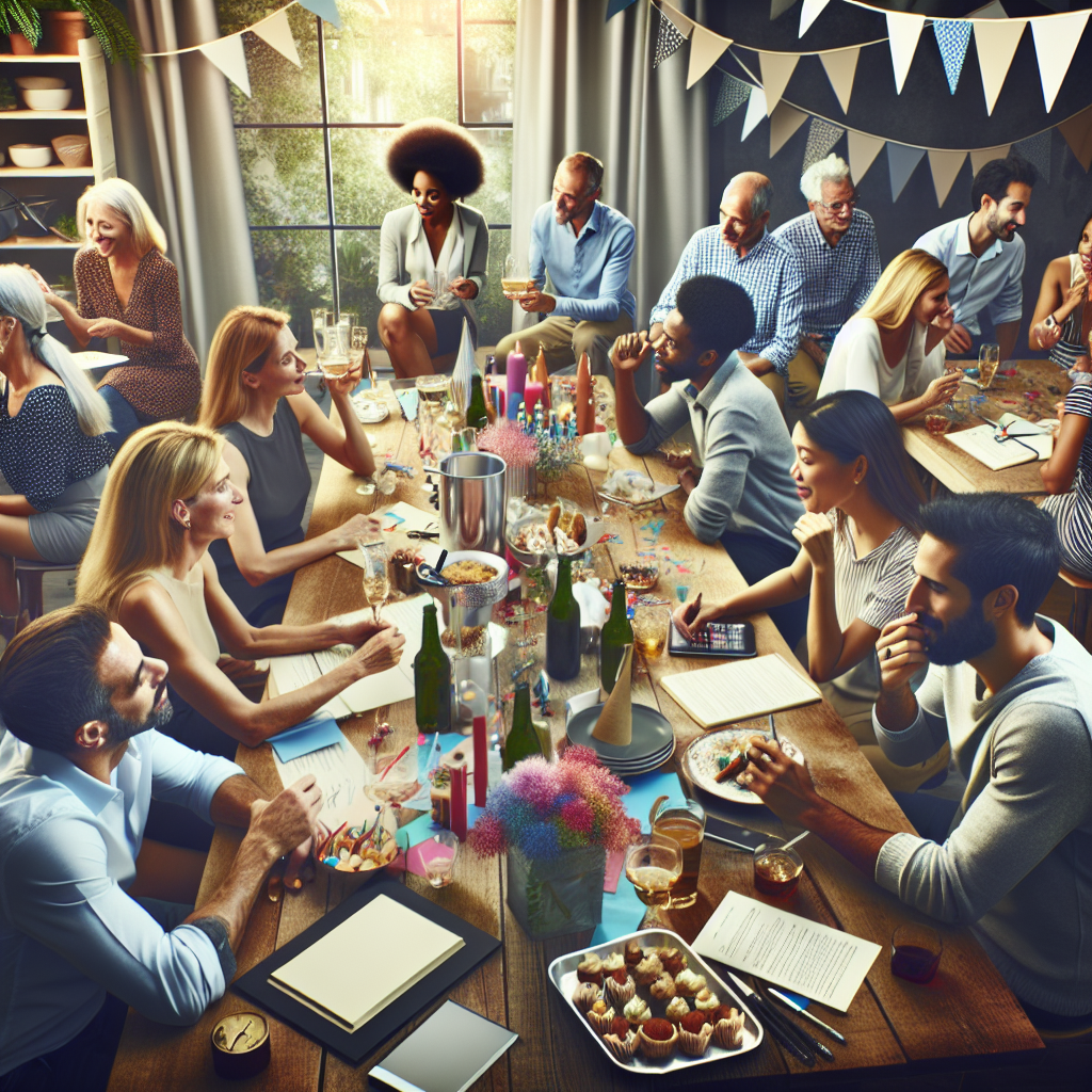Un groupe diversifié de personnes en train de planifier une fête.