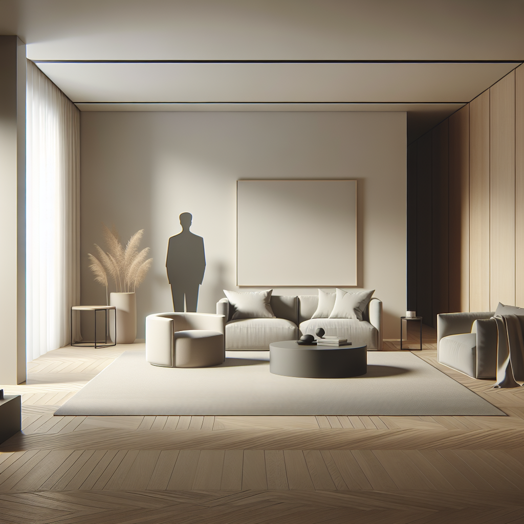 Un intérieur minimaliste avec des meubles épurés et des couleurs neutres.