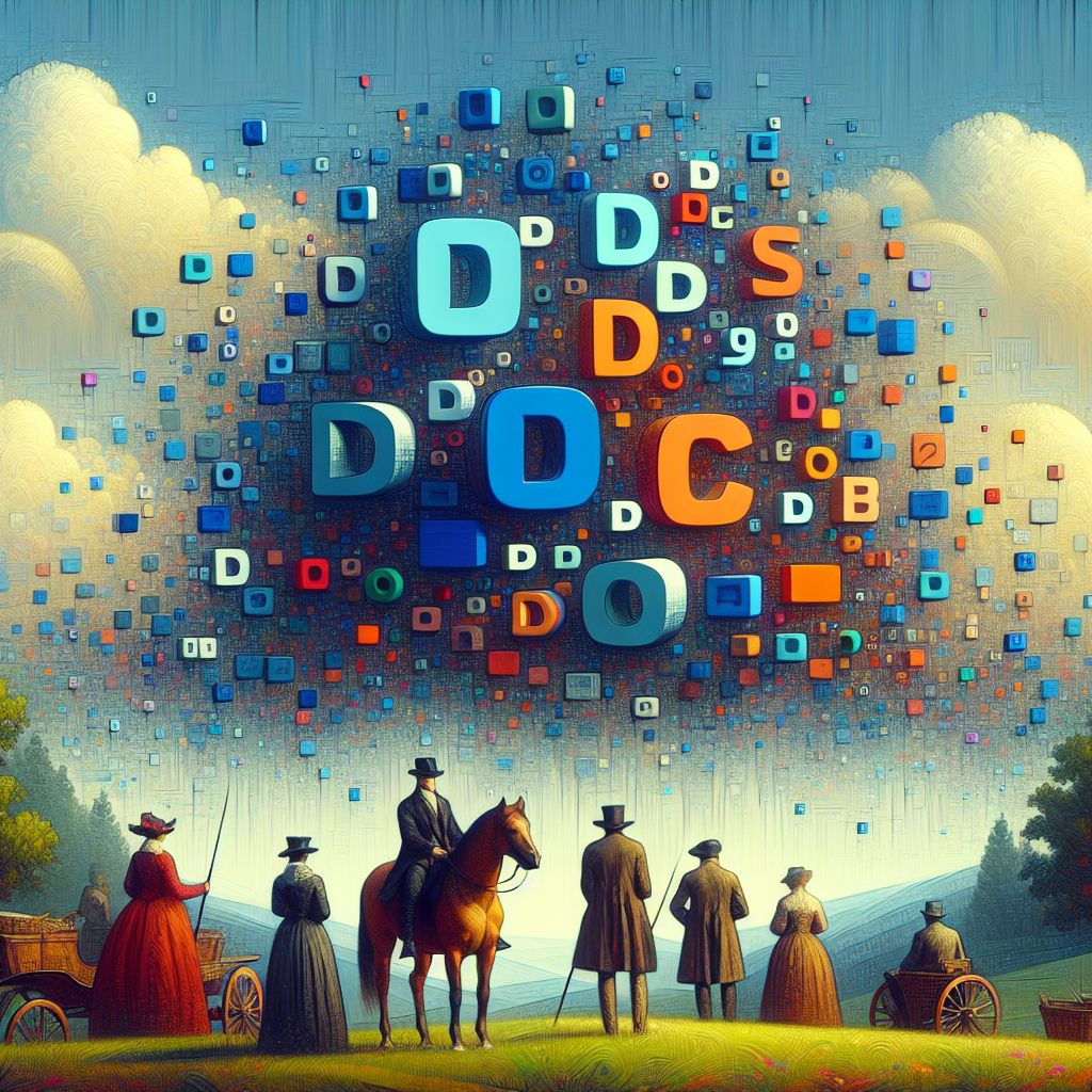 Un paysage numérique avec des noms de domaine flottant dans l'air.