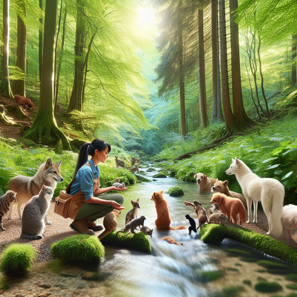 Un professionnel du bien-être animal travaillant avec des animaux dans un environnement naturel.
