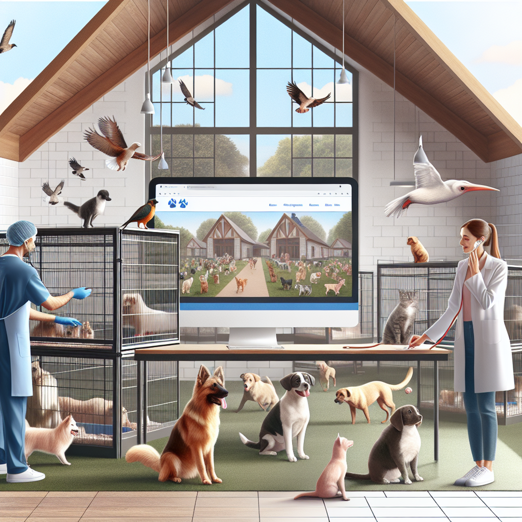 Un refuge pour animaux avec un site web affiché sur un écran d'ordinateur.