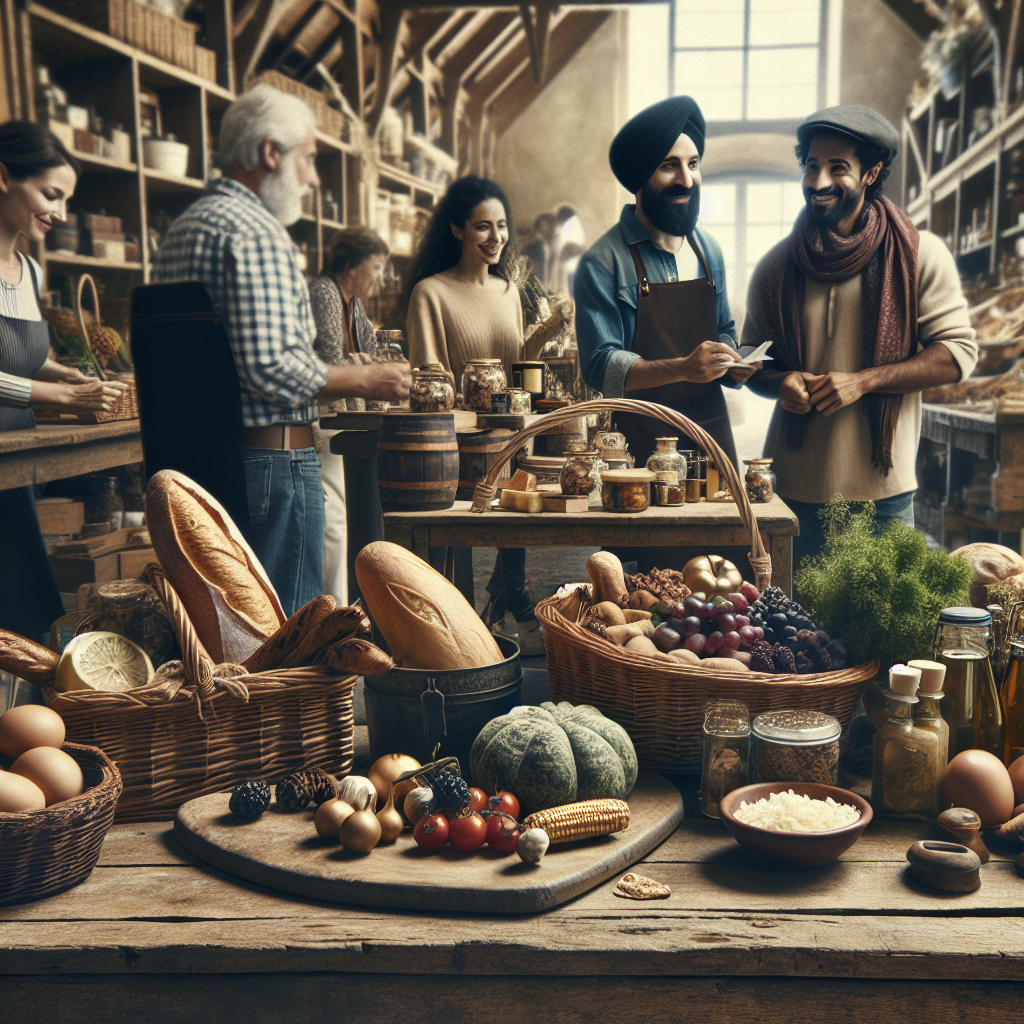 Une collection de produits locaux joliment présentés sur une table en bois.