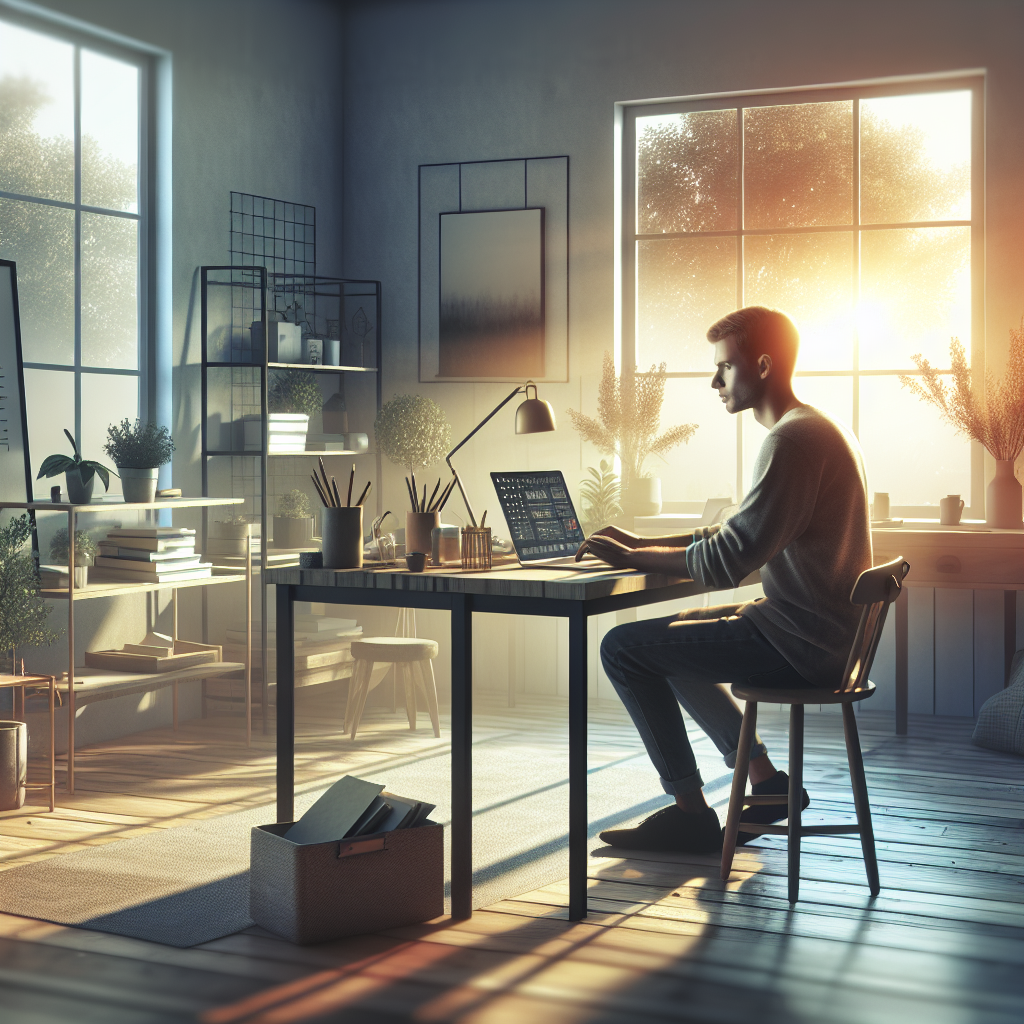 Une personne utilisant un ordinateur portable dans un environnement de travail serein.