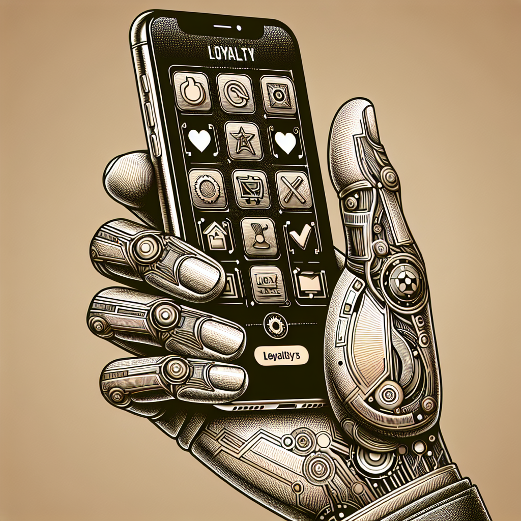 Illustration d'une main tenant un smartphone avec des icônes de fidélisation.