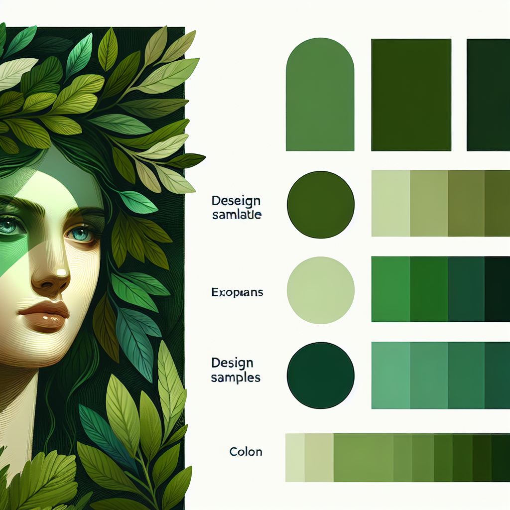 Palette de couleurs vertes et naturelles avec des échantillons de design.