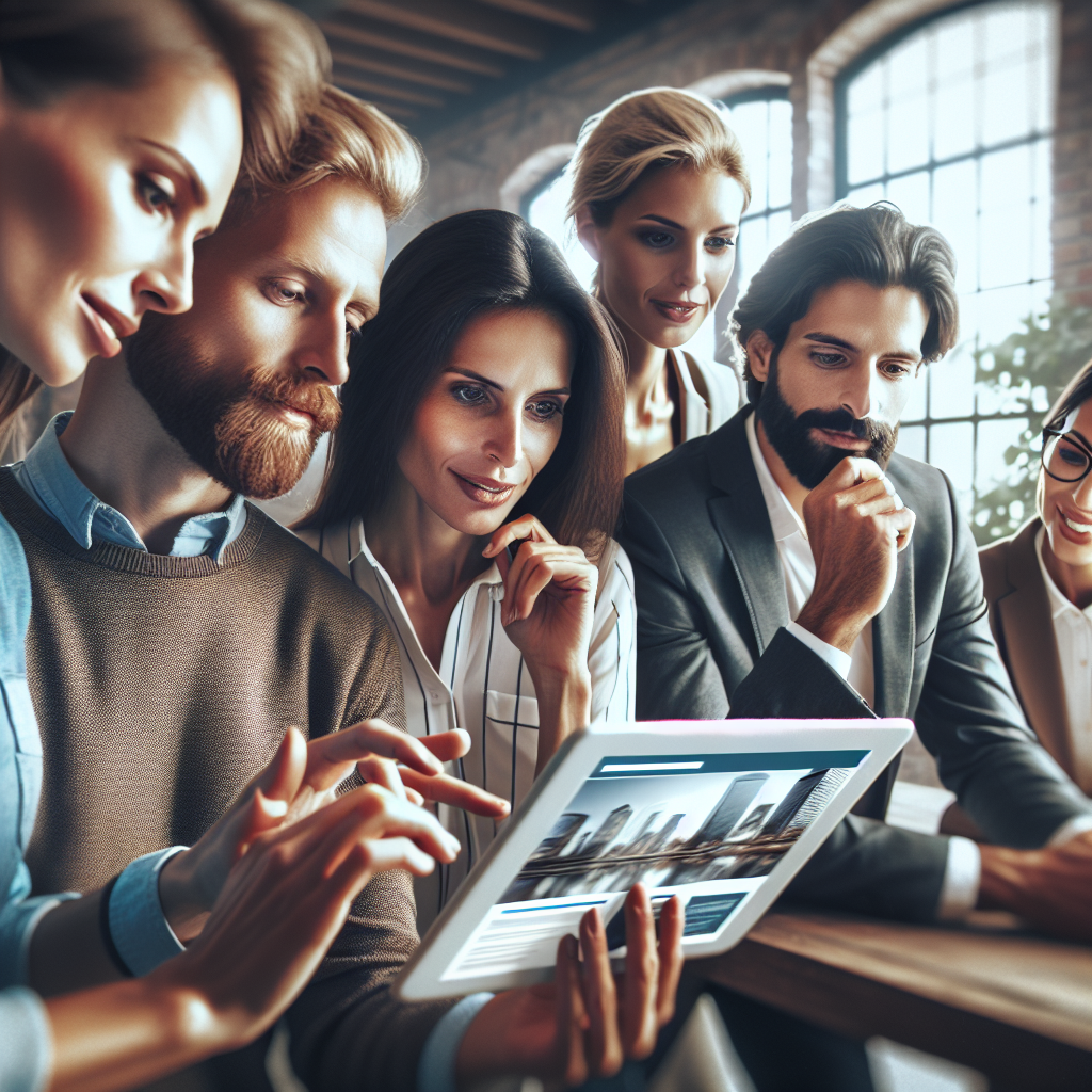 Personnes interagissant avec un site web sur une tablette.