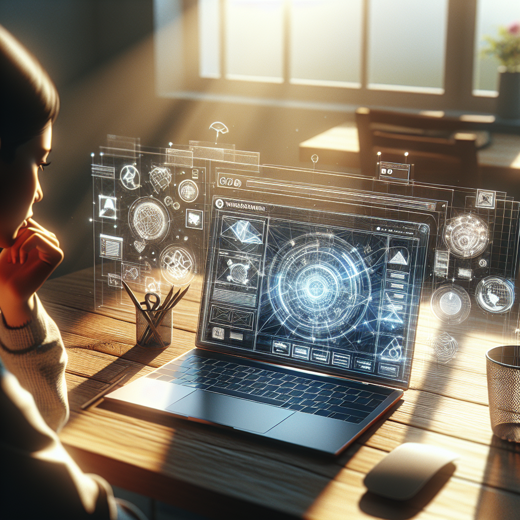 Un bureau avec un ordinateur affichant un site web en cours de conception.