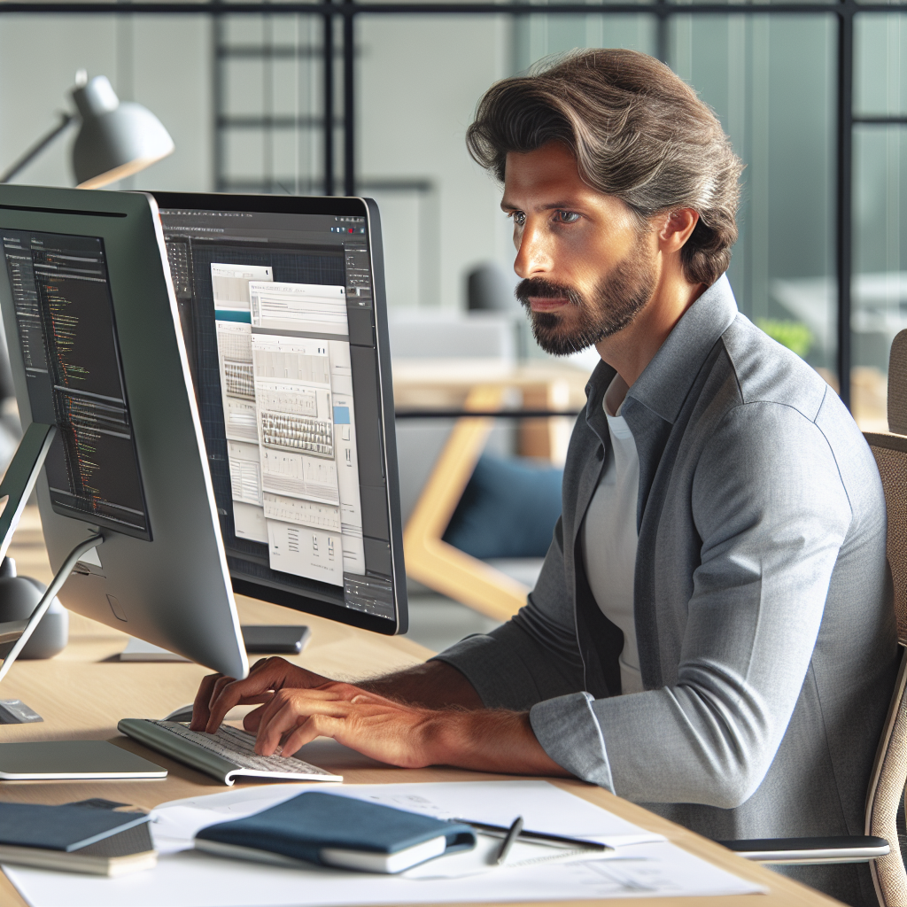 Un designer travaillant sur un prototype de site web sur un ordinateur.