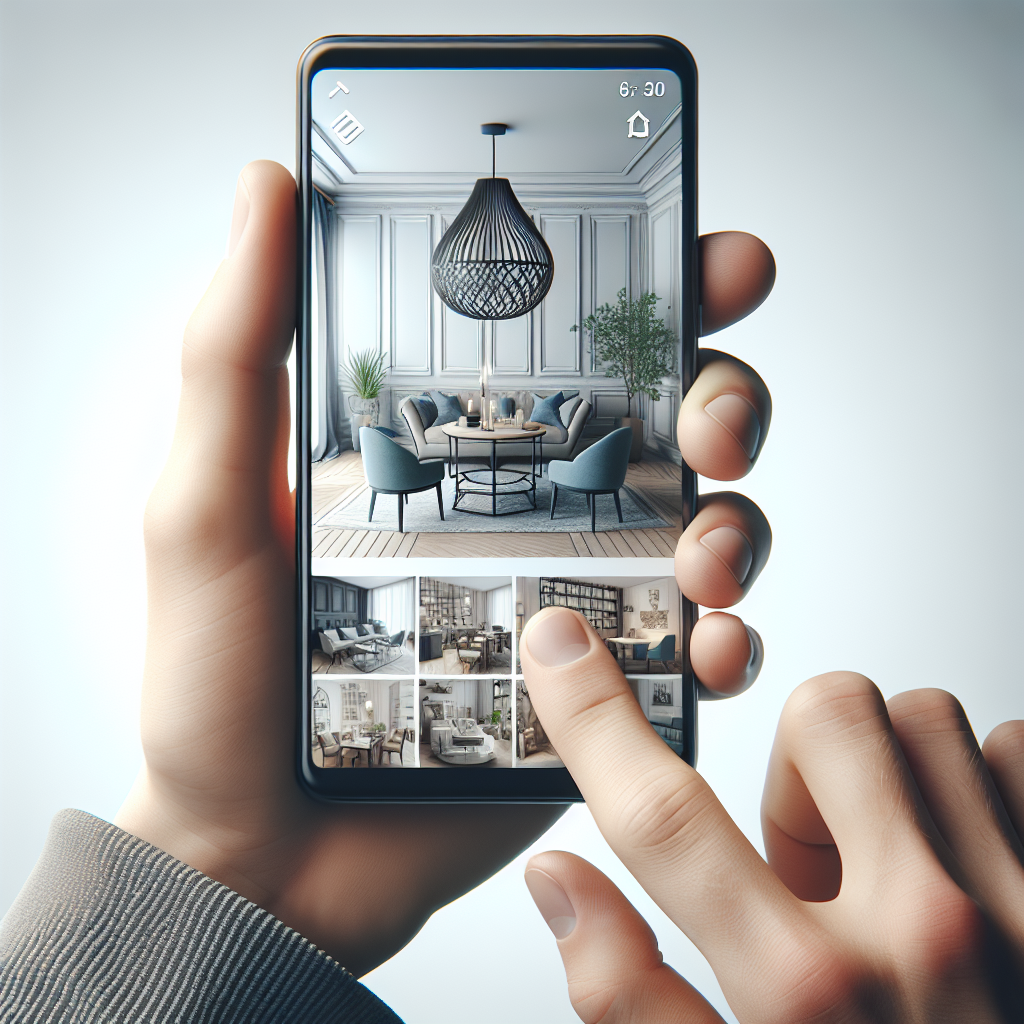 Un smartphone affichant une version mobile d'un site de décoration d'intérieur.