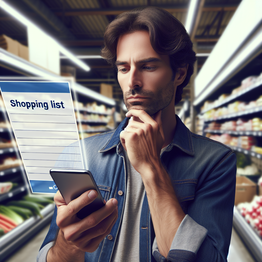 Une personne consultant une liste de courses sur un smartphone.