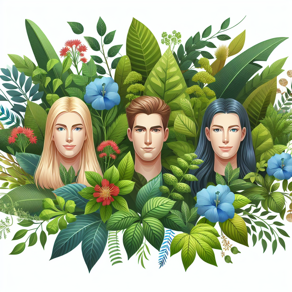 Des éléments de design vert et naturel, comme des feuilles et des plantes.