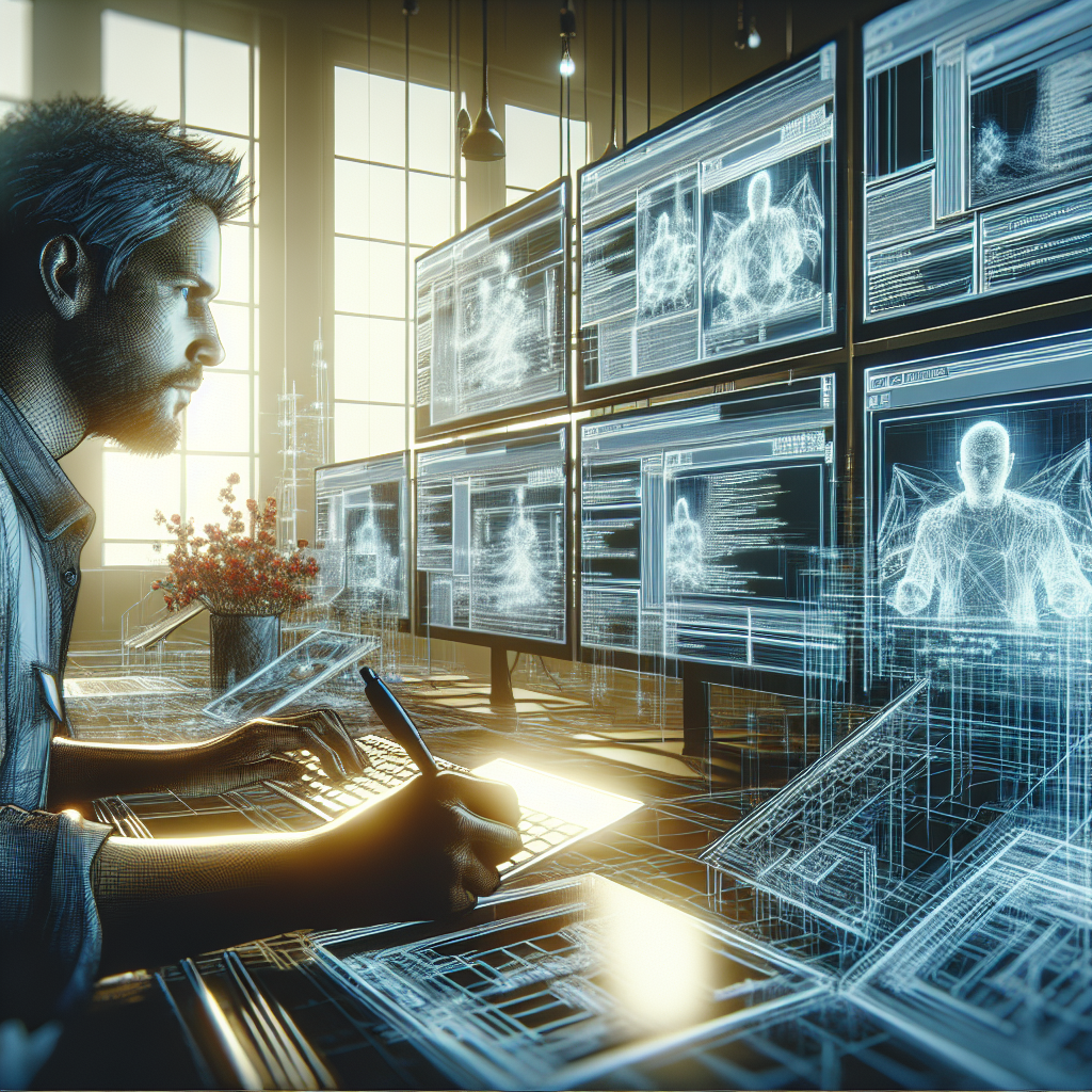 Illustration d'un artiste numérique comparant différentes plateformes de création de sites.