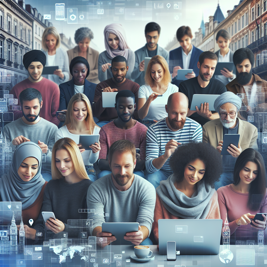 Personnes utilisant un site web sur différents appareils.