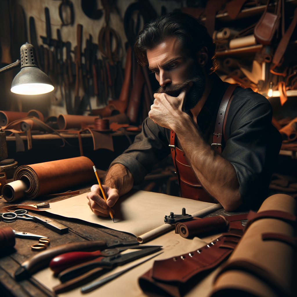 Un artisan du cuir réfléchissant à des noms de domaine.