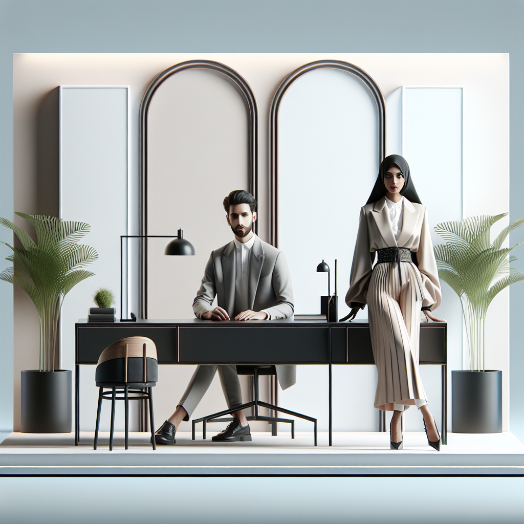 Un bureau moderne et épuré avec des éléments de design minimalistes.