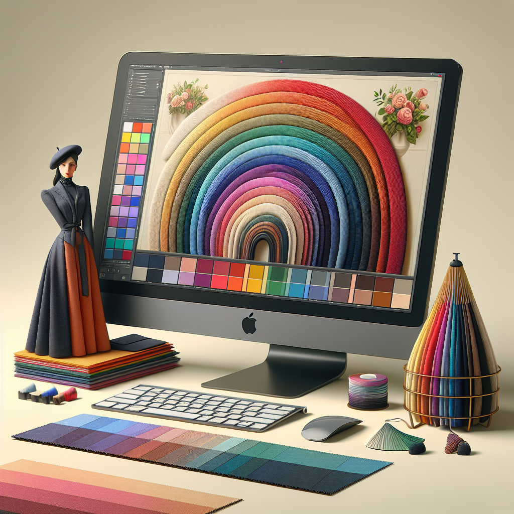 Un écran d'ordinateur affichant une palette de couleurs et des échantillons de tissus.