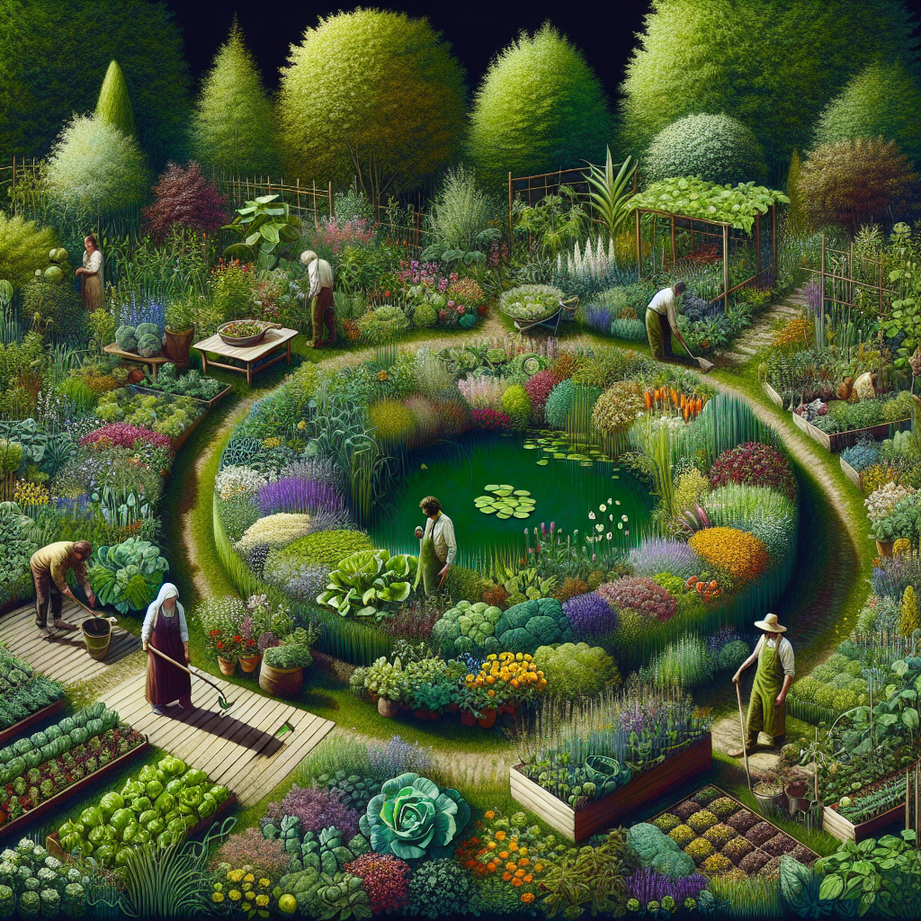 Un jardin de permaculture bien aménagé, symbolisant l'harmonie et la durabilité.