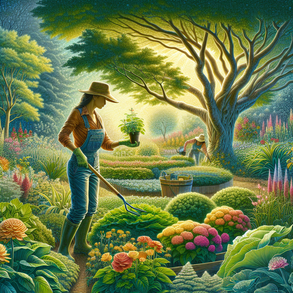 Un jardinier travaillant dans un jardin bien entretenu.