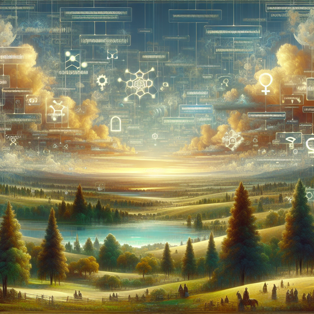 Un paysage numérique avec des noms de domaines flottants.