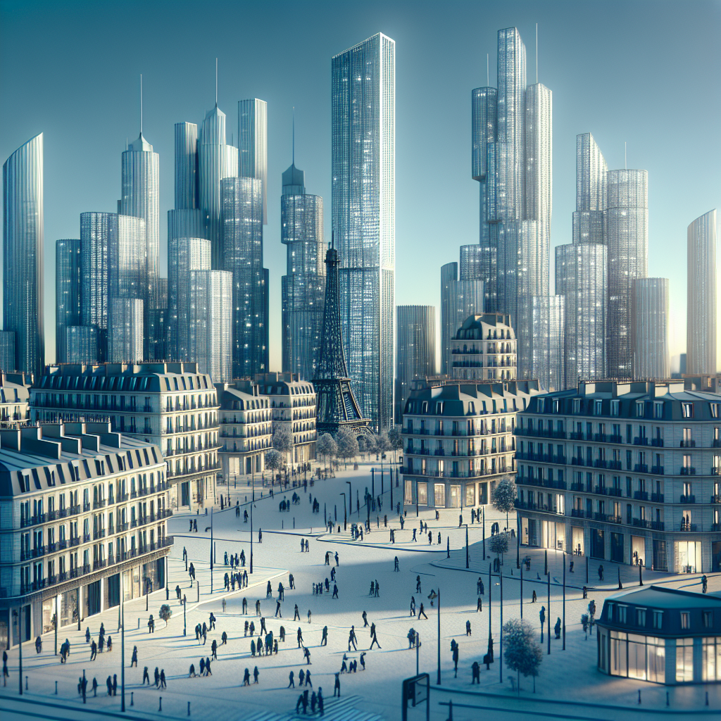 Un paysage urbain avec des immeubles modernes symbolisant la connectivité et la présence en ligne.