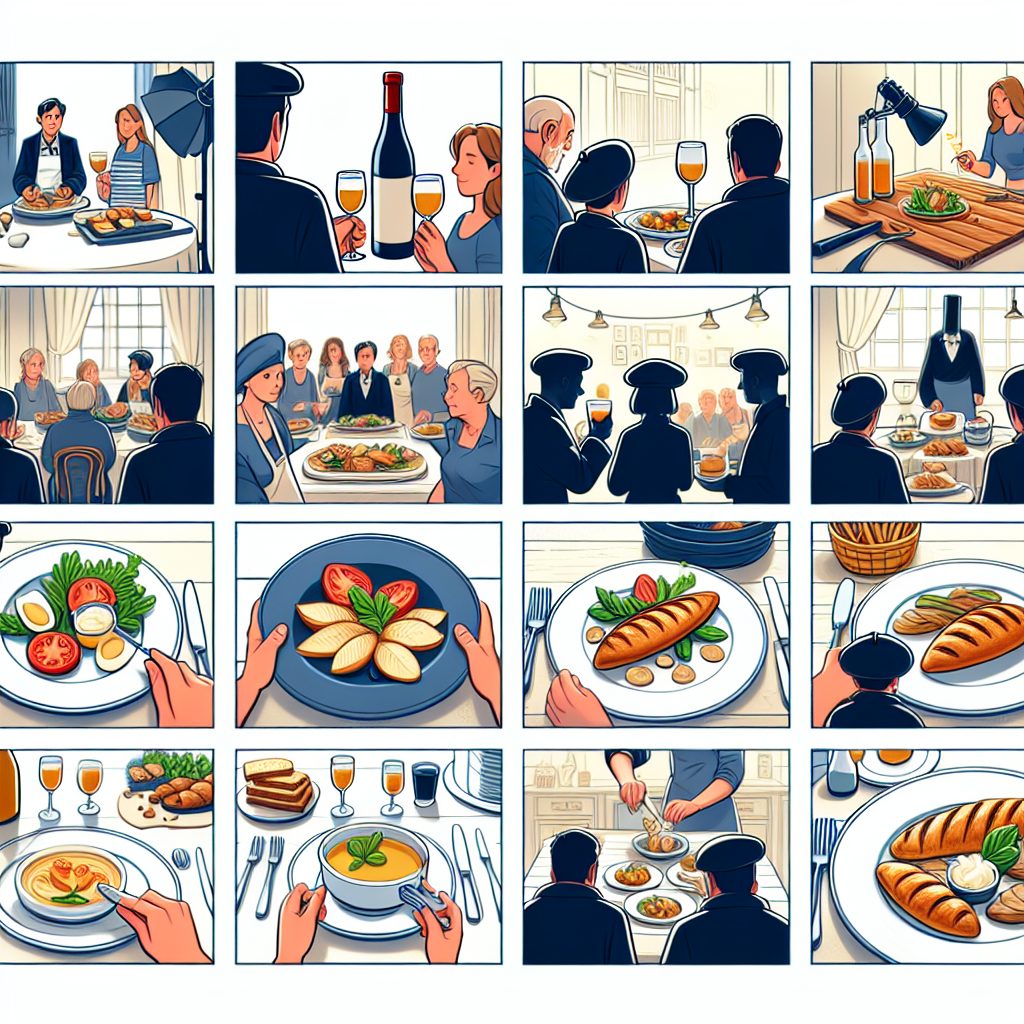 Un storyboard avec des images de plats et des notes de narration.