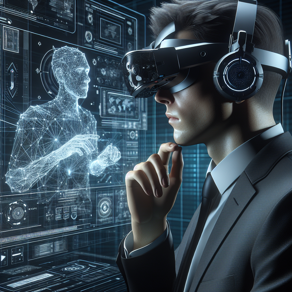 Une personne utilisant un casque de réalité augmentée devant un écran.