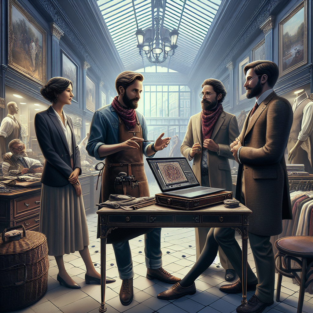 Artisans interagissant avec des clients via un ordinateur portable.