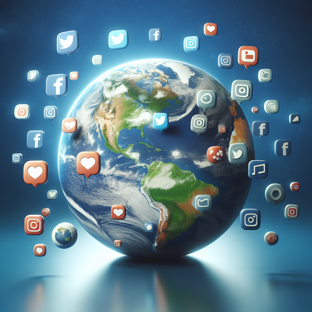 Des icônes de réseaux sociaux flottant autour d'un globe terrestre.
