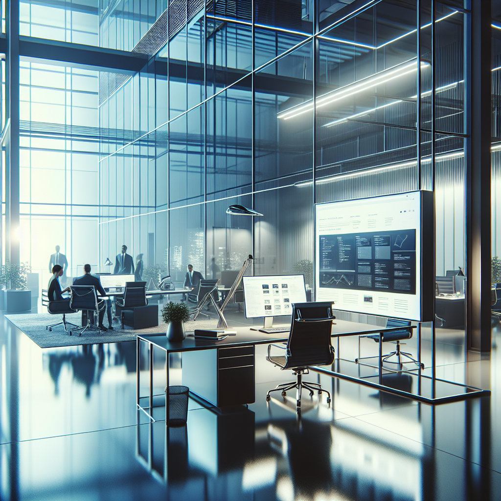 Un bureau moderne avec un ordinateur affichant un site web.