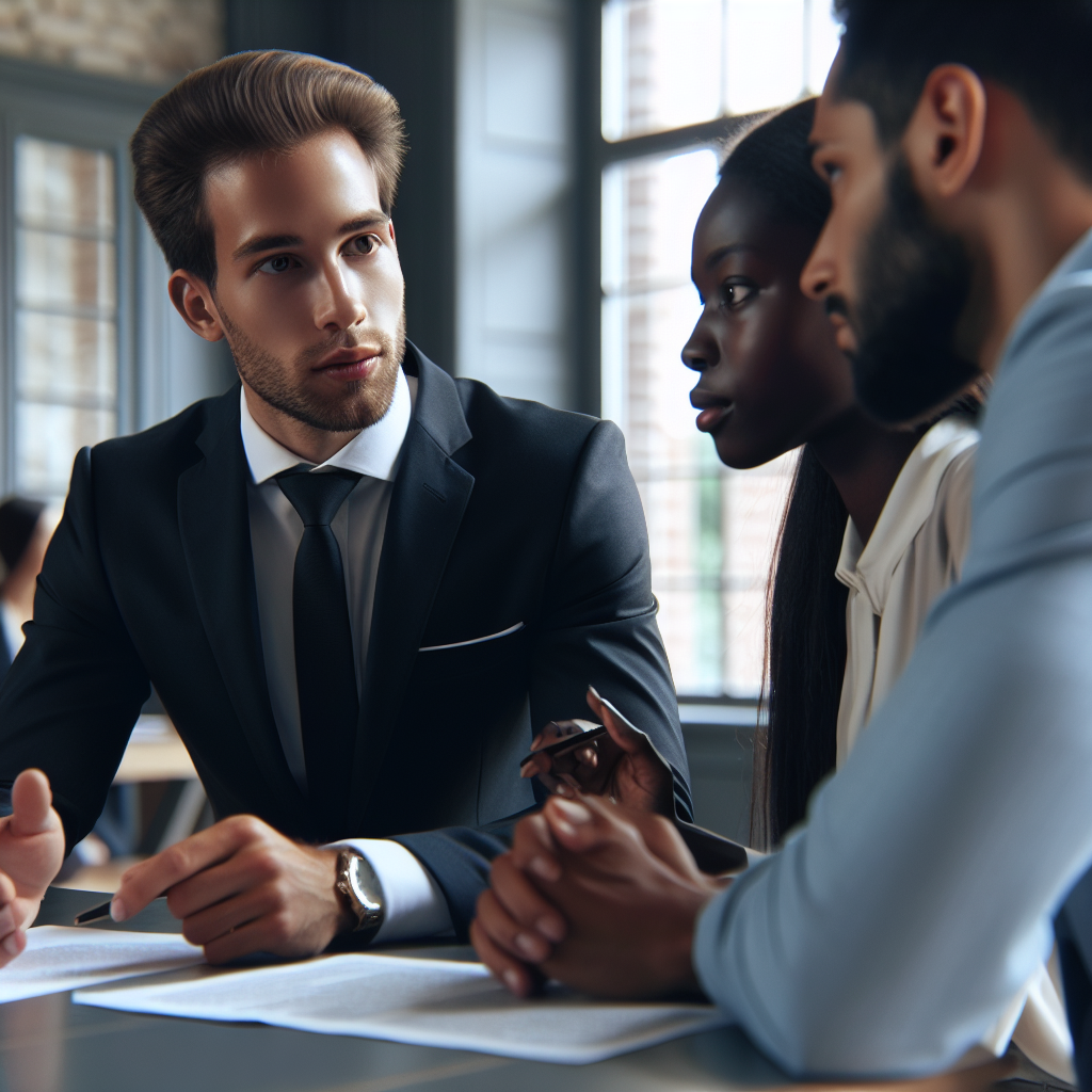 Un conseiller en gestion de patrimoine discutant avec des clients.